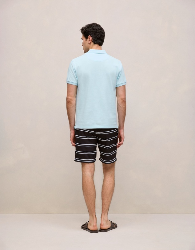 Trenery - Pique Monogram Short Sleeve Polo in Pastel Blue