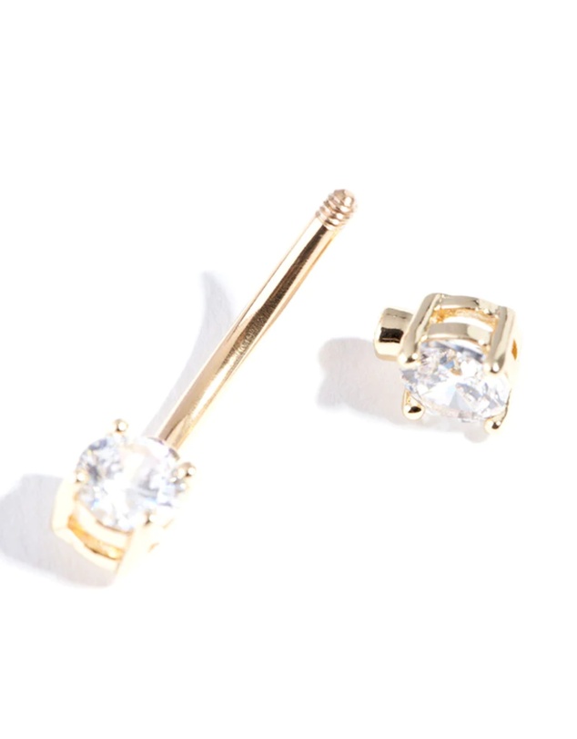 Lovisa - Gold Surgical Steel Double Cubic Zirconia Belly Bar