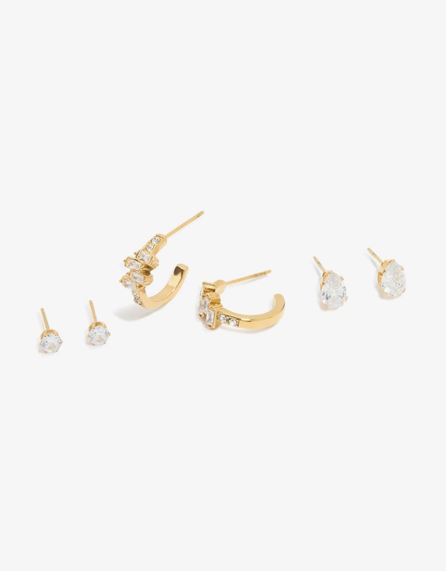 Lovisa - Waterproof Gold Plated Stainless Steel Cubic Zirconia Stacking Earrings 2-Pack