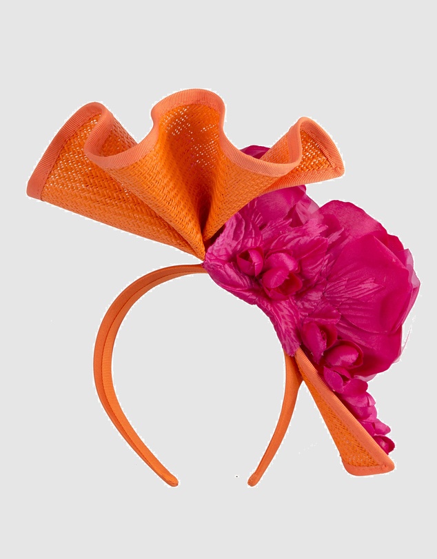 Fillies Collection - Bespoke Sculpted Orange Fuchsia Racing Fascinator