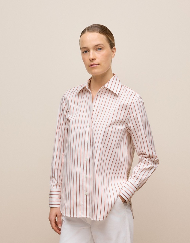 Trenery - Cotton Poplin Jacquard Stripe Shirt in Pink Rose