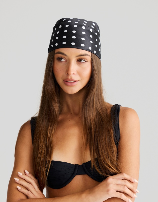Vacay Swimwear - Havana Head Scarf Black Polka