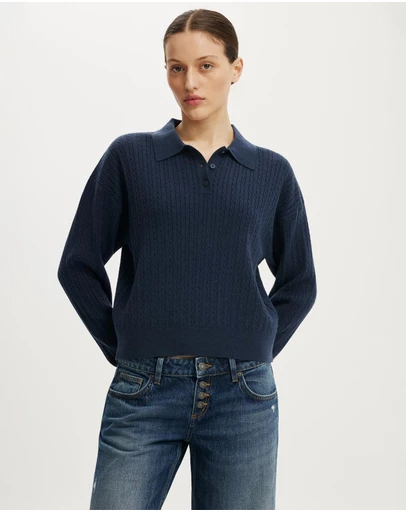 Cotton On - Boxy LS Polo Knit