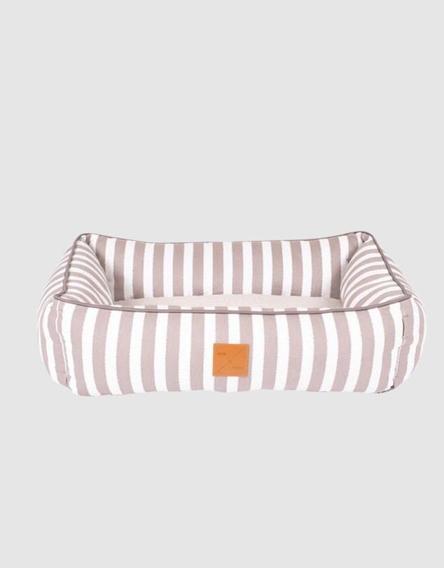 Mog & Bone - Bolster Dog Bed - Latte Hampton Stripe Print