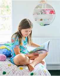 Kip&Co - Little Flowers Organic Cotton SS Tee Frill Shorts Pyjama Set - Kids-Teens