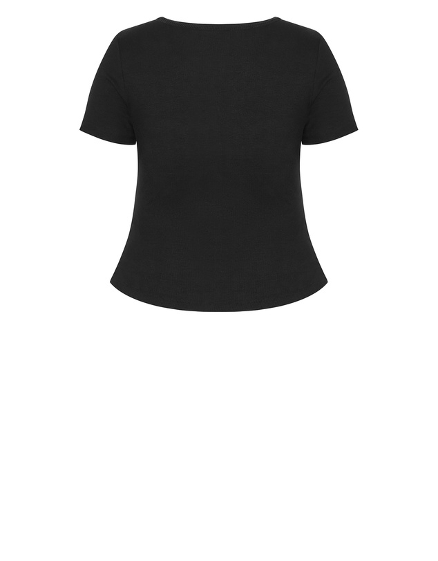 City Chic - Plus size Button Through Short Sleeve Top - black
