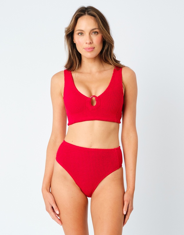 UNE PIECE - Crinkle Cut V-Neck Bralette Bikini Top with Ring