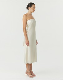 Third Form - Satin Tie Back Strapless Midi Dress