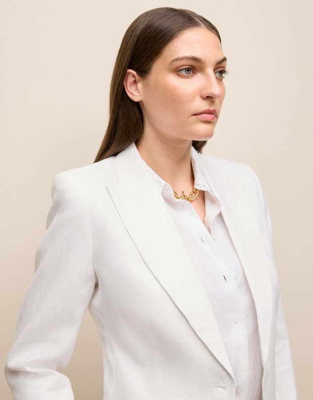 Trenery - Linen Cotton Herringbone Blazer in White