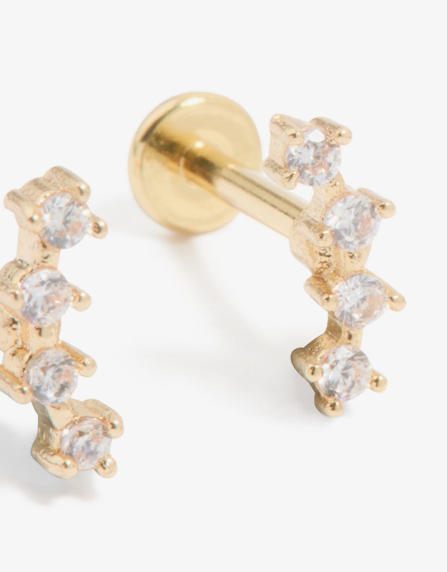 Lovisa - Gold Plated Surgical Steel Cubic Zirconia Flat Back Studs 2-Pack