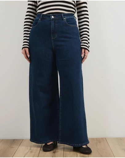 Atmos&Here Curvy - Betty High Waist Wide Leg Stretch Jeans