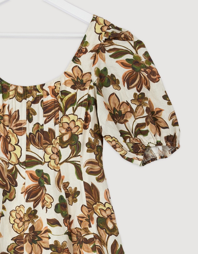 Revibe - Repaired AERE Paloma Linen Puff Sleeve Midi Dress - AU 10