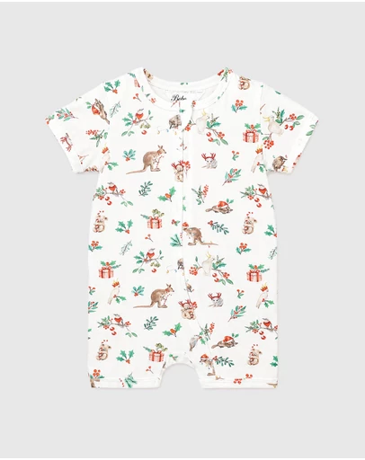 Bebe by Minihaha - Festive Print SS Zip Romper - Babies