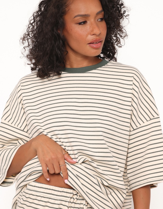 Petal & Pup - Hellen Stripe Short Set - Cream/Green Stripe