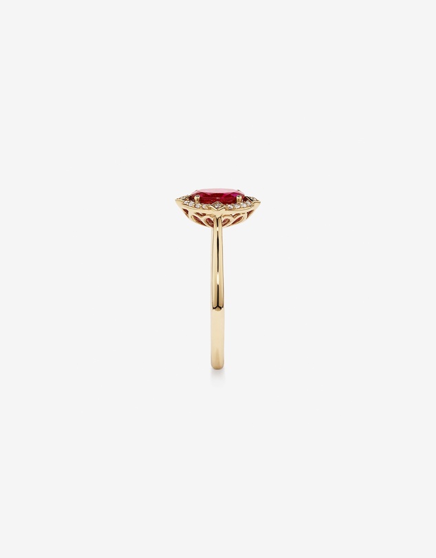 Michael Hill - Oval Cut Created Ruby and Diamond Halo Ring in 10kt Yellow Gold