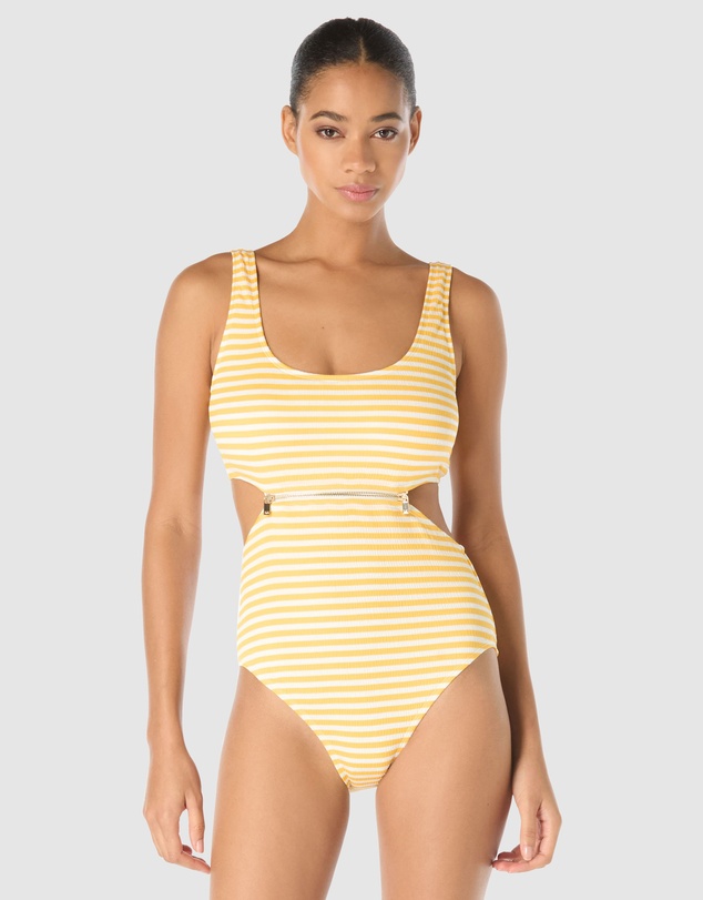 Michael Kors - Crinkle Stripe Cutout Swimsuit with Zip