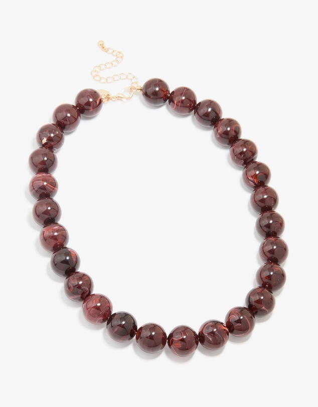 Lovisa - Gold Dark Red Marble Beaded Necklace