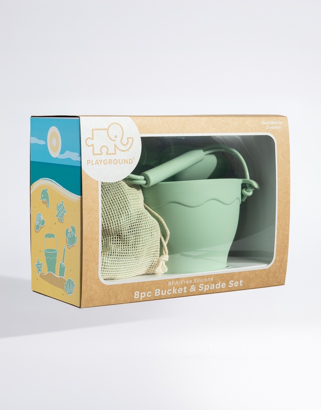 Playground - Silicone 8pc Bucket & Spade Set - Light Sage