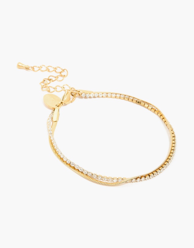 Lovisa - Waterproof Gold Plated Stainless Steel Diamante & Snake Chain Layered Bracelet