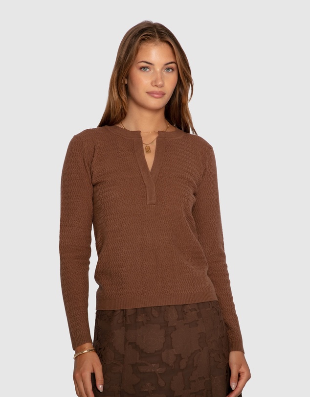 Belle & Bloom - Frankie Textured Kniteed Polo Long Sleeve Top