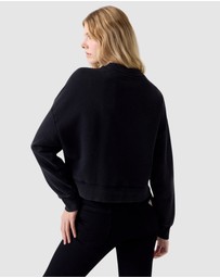 GUESS Jeans - GUESS JEANS Drop Shoulder Embroidered Cropped Sweatshirt