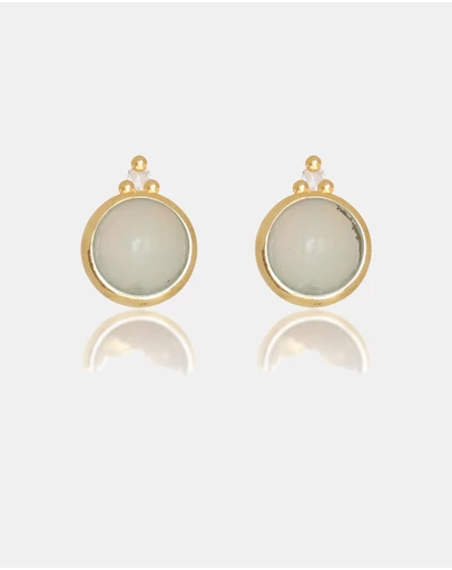 Georgini - Natural Opal And Two Natural Diamond October Gold Earrings