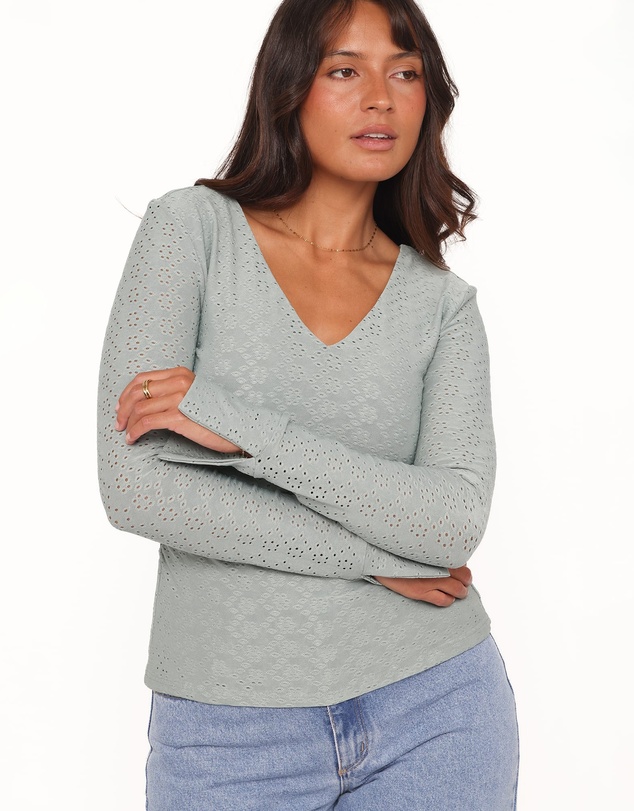 Petal & Pup - Brooklyn Eyelet Top - Dusty Sage