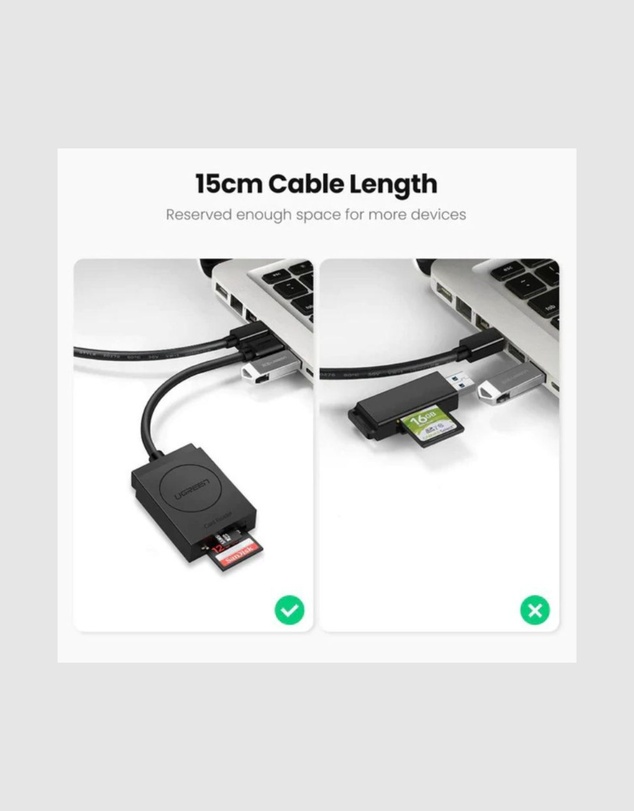 Ugreen - UGreen 2-In-1 USB 3.0 A Card Reader Black