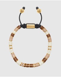 Nialaya Jewellery - Men's Beaded Bracelet with Brown, Beige and Gold Disc Beads