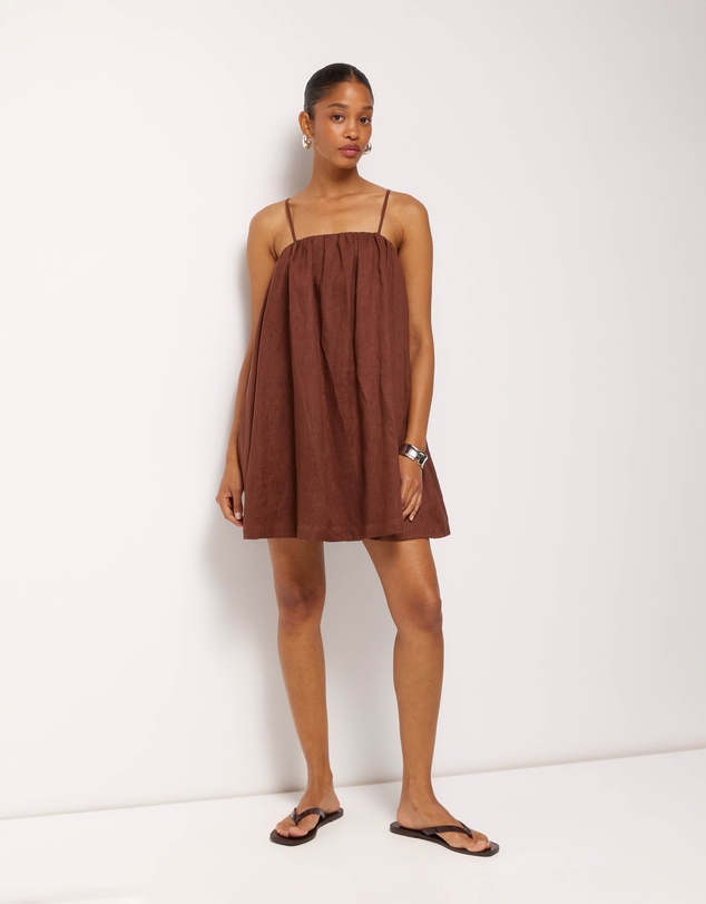 AERE - Liv Linen Gathered Neckline Mini Dress