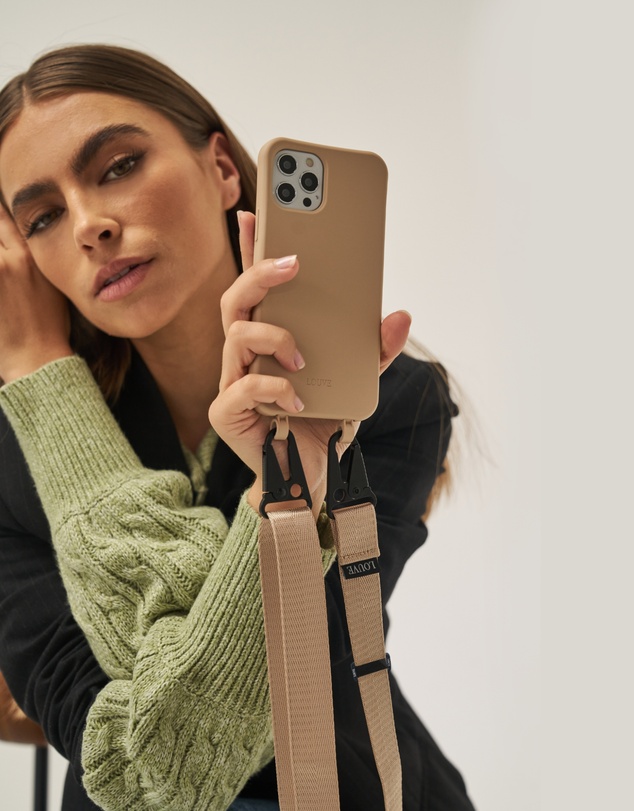 LOUVE COLLECTION - Desert Sand Phone Case + Latte Love Lanyard