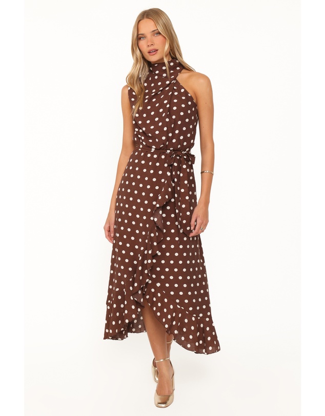 Petal & Pup - Olana Midi Dress - Brown Polka Dot