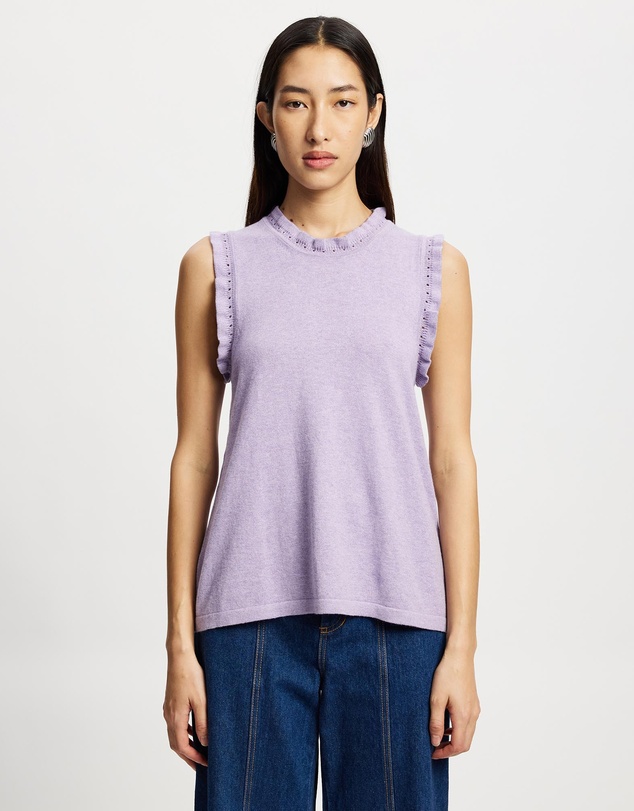 Lindsay Nicholas New York - Frill Crew Neck Shell Top