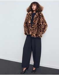 M.N.G - Fur-Effect Leopard-Print Coat