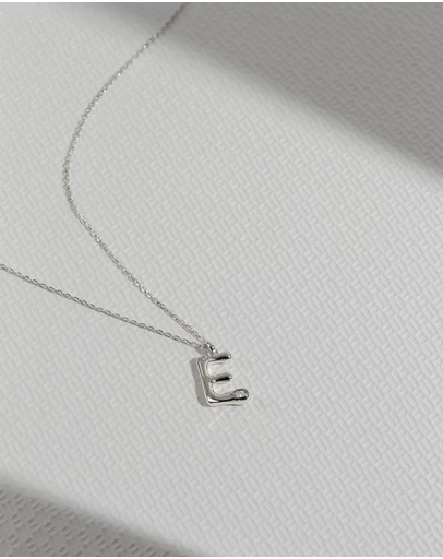 Wanderlust + Co - Alphabet Bubble Silver Necklace - Letter E