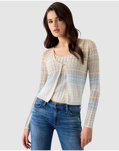 LIGHT BLUE BEIGE AND WHITE LUREX STRIPES