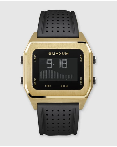 Maxum - Raglan Tide Watch – Gold Case, Black Dial & Black Silicone Strap