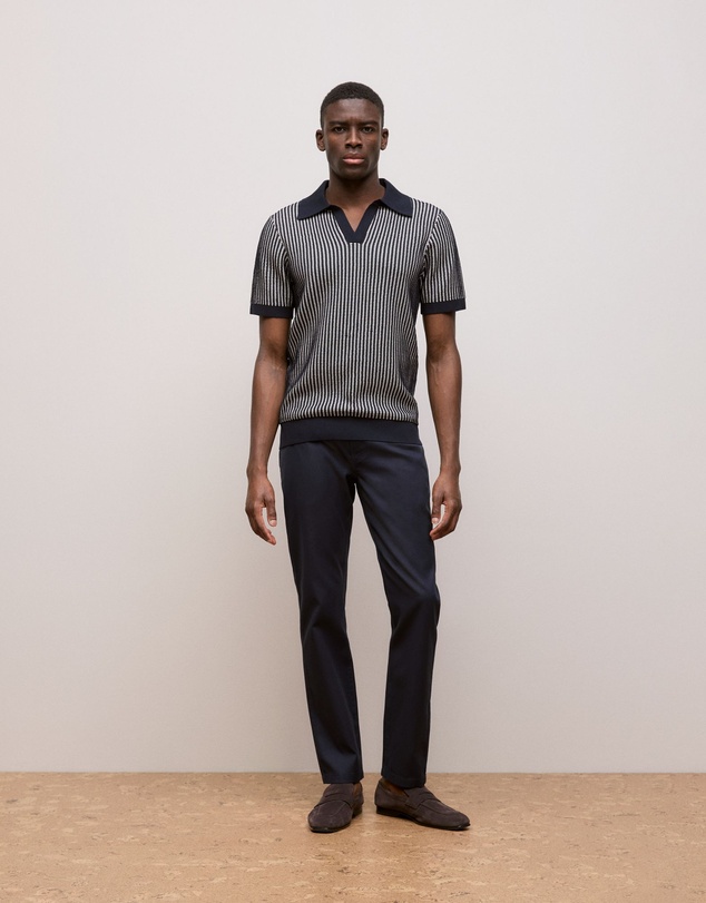 Trenery - Texture Knit Collared Short Sleeve Polo in Navy