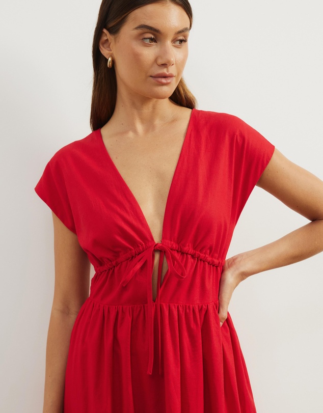 Atmos&Here - Anna Tie Front Linen Blend Maxi Dress