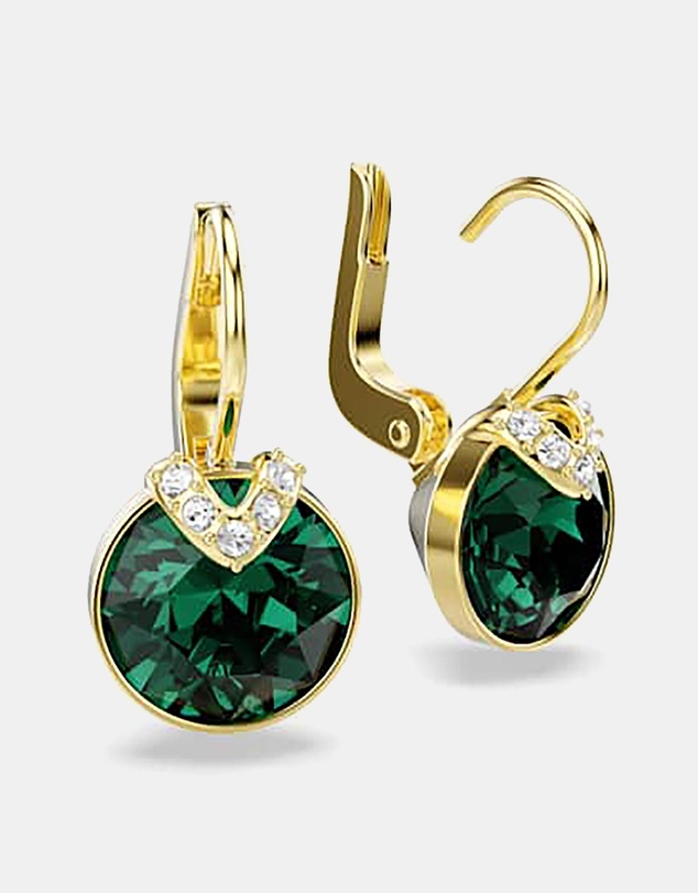 Swarovski - Bella V Drop Earrings, Round Cut, Green, Gold-Tone Plated