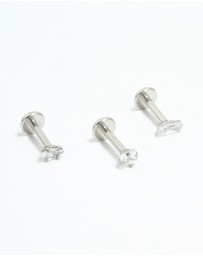 Lovisa - Surgical Steel Cubic Zirconia Mixed Shape Flat Back Studs 3-Pack