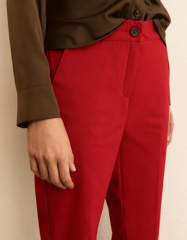 Emme - Geranium Red Stretch Cotton Trousers