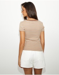 Dazie - Kiss V-Neck Stripe Tee