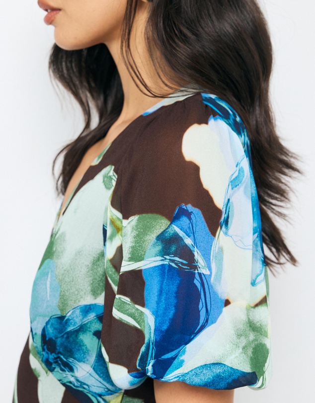 AERE - Zahra Puff Sleeve Midi Dress