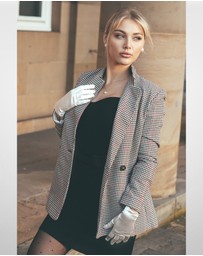 DENTS - Satin Wrist Length Gloves with Button Trim