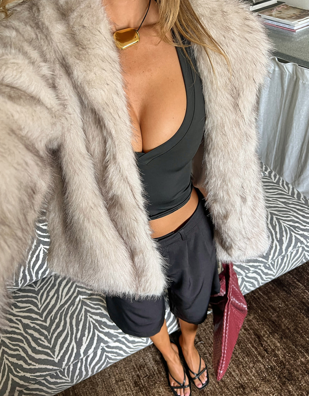Beginning Boutique - It Girl Sand Faux Fur Jacket