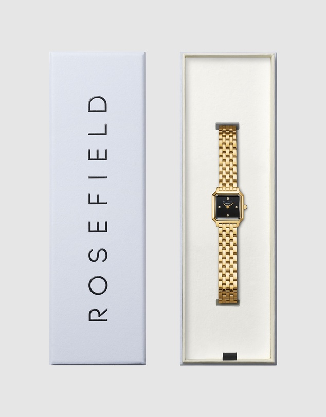 Rosefield - Boxelle Black Crystal Gold-Tone Bracelet Watch