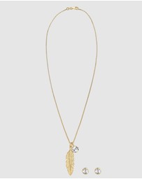 Elli Jewelry - Jewelry Set Crystal Feather 925 Sterling Silver Gold-Plated