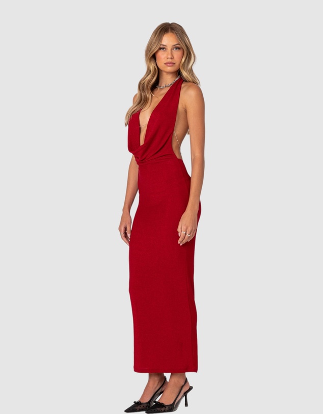 EDIKTED - Cowl Neck Open Back Maxi Dress