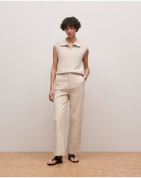Trenery - Cotton Cashmere Sleeveless Button Neck Knit in Stone